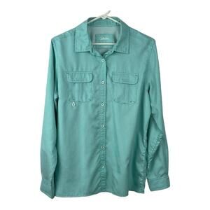 Cabela's Green White Outdoor Shirt Vented Back Size Large UPF LS Fishing